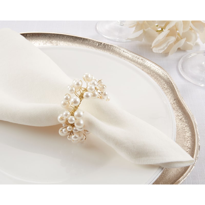 Metal Napkin Rings With Pearl Design (Set of 4)