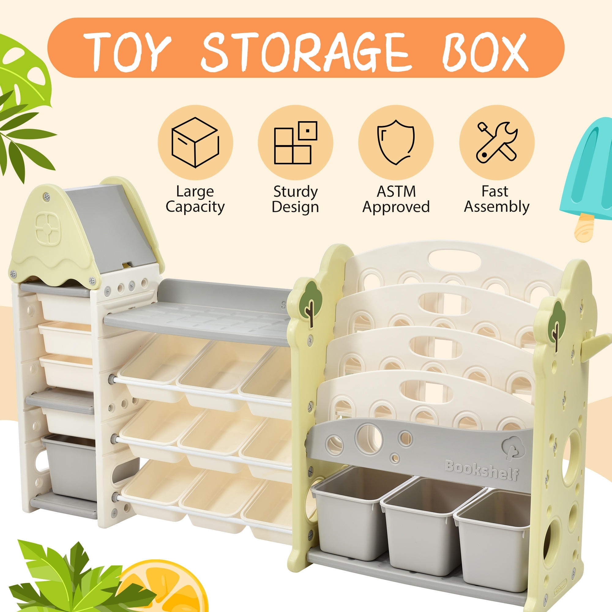 Betterhood Kids Toy Storage Organizer Bins with Shelf, 4-Tier Playroom  Organization and Storage W/8 Removable Boxes, Kids Bookshelf and Toy  Storage