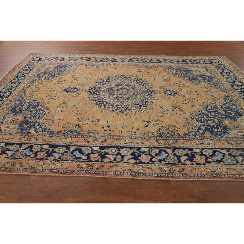 Mashad Vintage Persian Area Rug Handmade Orange Wool Carpet - 7'11" x 11'0"
