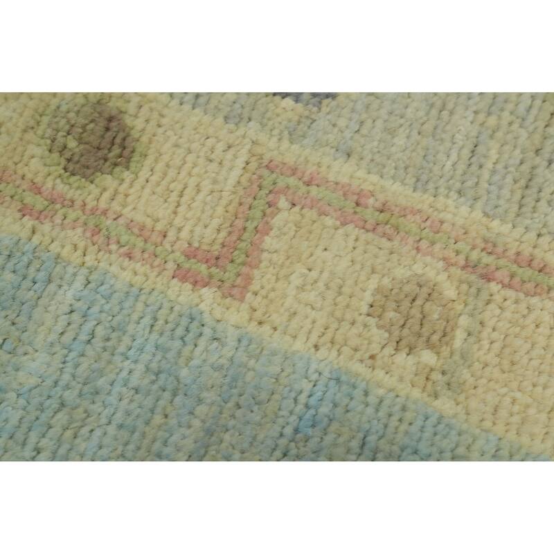Vegetable Dye Blue Oushak Turkish Area Rug, Floral Geometric Carpet - 12' 0'' X 9' 3''