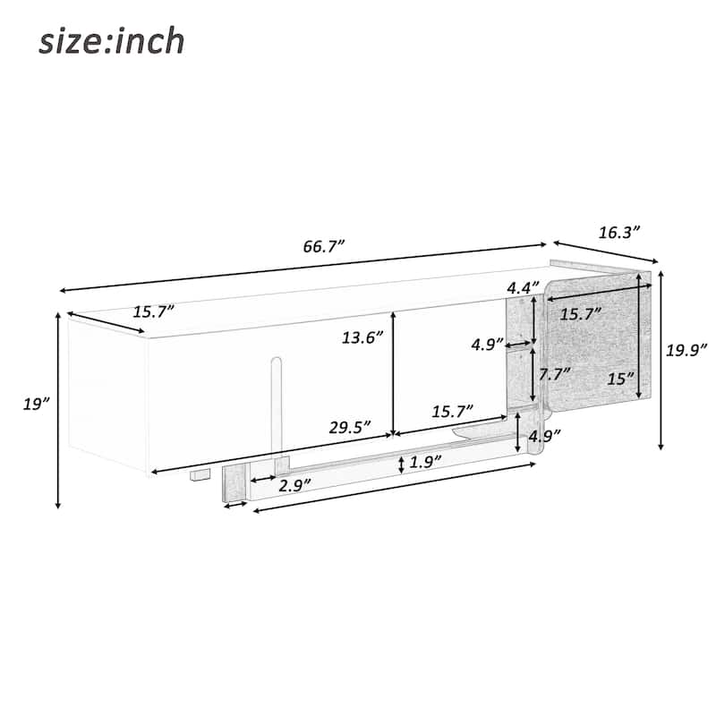 66.7'' Modern Luxury TV Stand with Metal Legs, Drawer, Cabinets & Adjustable Shelves, Fits TVs up to 70''