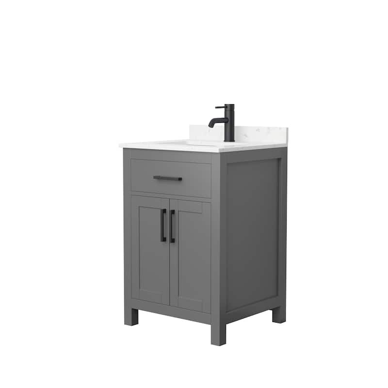 Beckett 24 Inch Single Vanity, Cultured Marble Top - Dark Gray, Black Trim, Carrara Cultured Marble Top