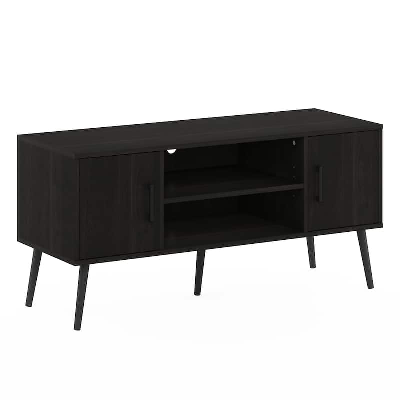 Furinno Claude Mid Century Style TV Stand with Wood Legs, Two Cabinets