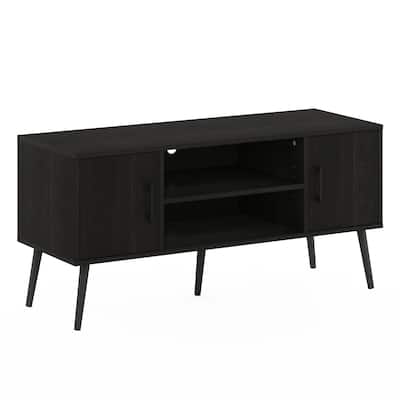 Furinno Claude Mid Century Style TV Stand with Wood Legs, Two Cabinets