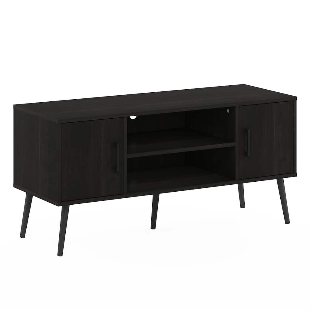 Furinno Claude Mid Century Style TV Stand with Wood Legs, Two Cabinets
