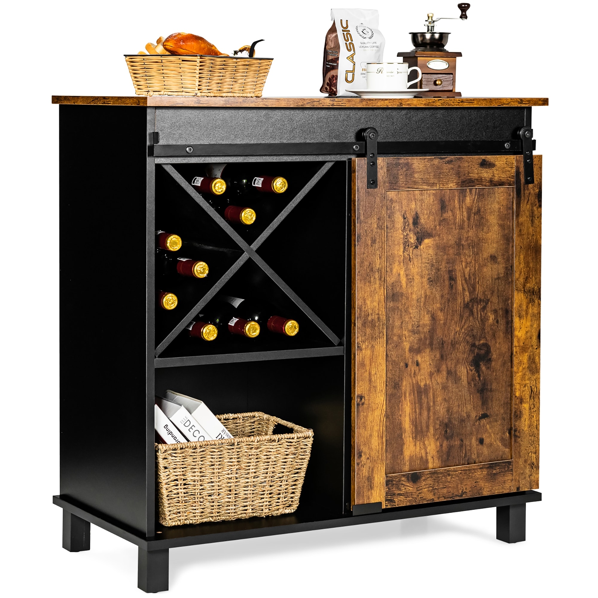 Costway Kitchen Buffet Storage Cabinet Sideboard w Sliding Barn