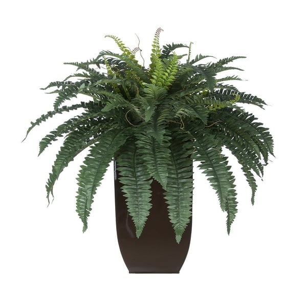 slide 2 of 4, Faux Fern in Tapered Zinc Planter Gloss Brown