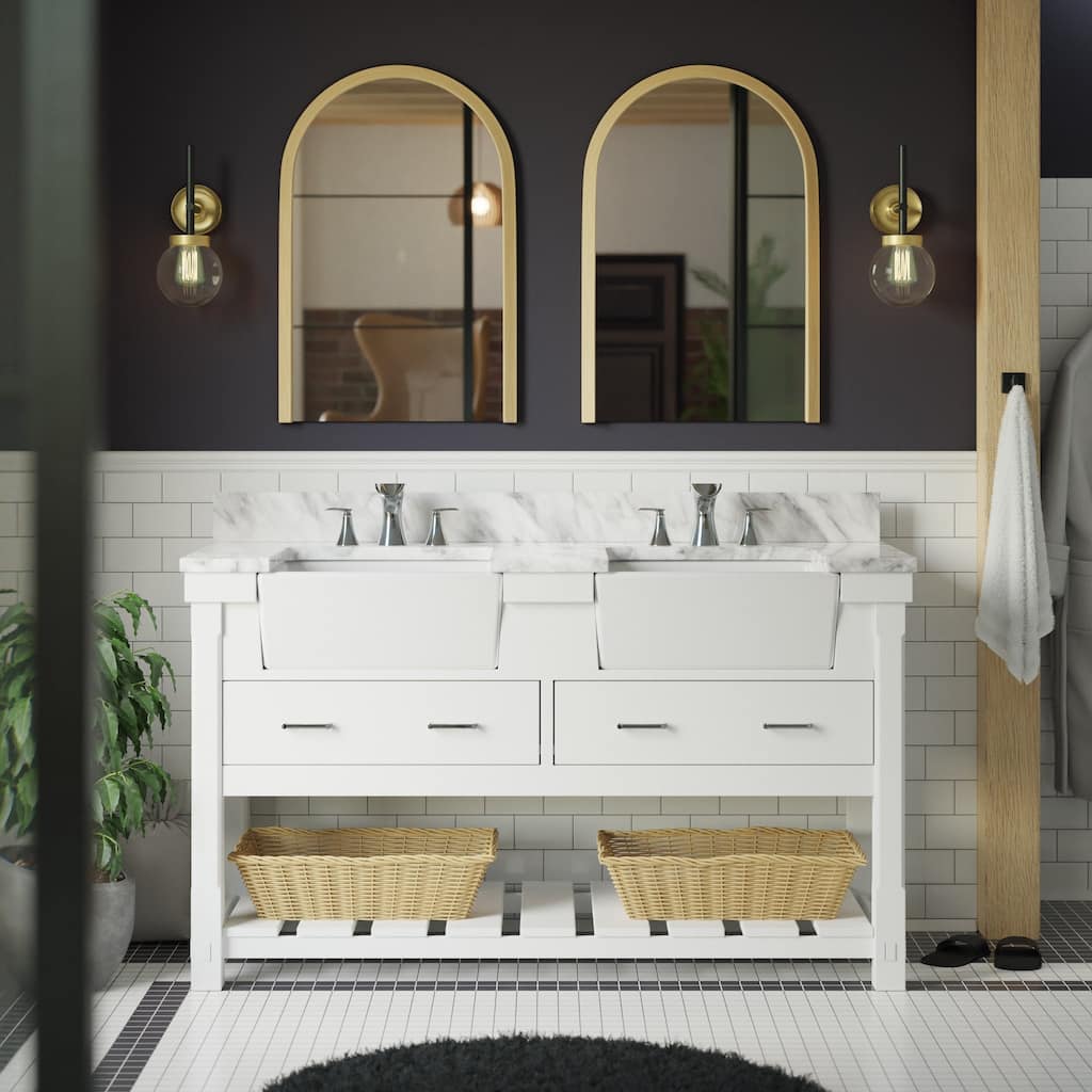 KitchenBathCollection Charlotte 60" Double Farmhouse Vanity with Carrara Marble Top