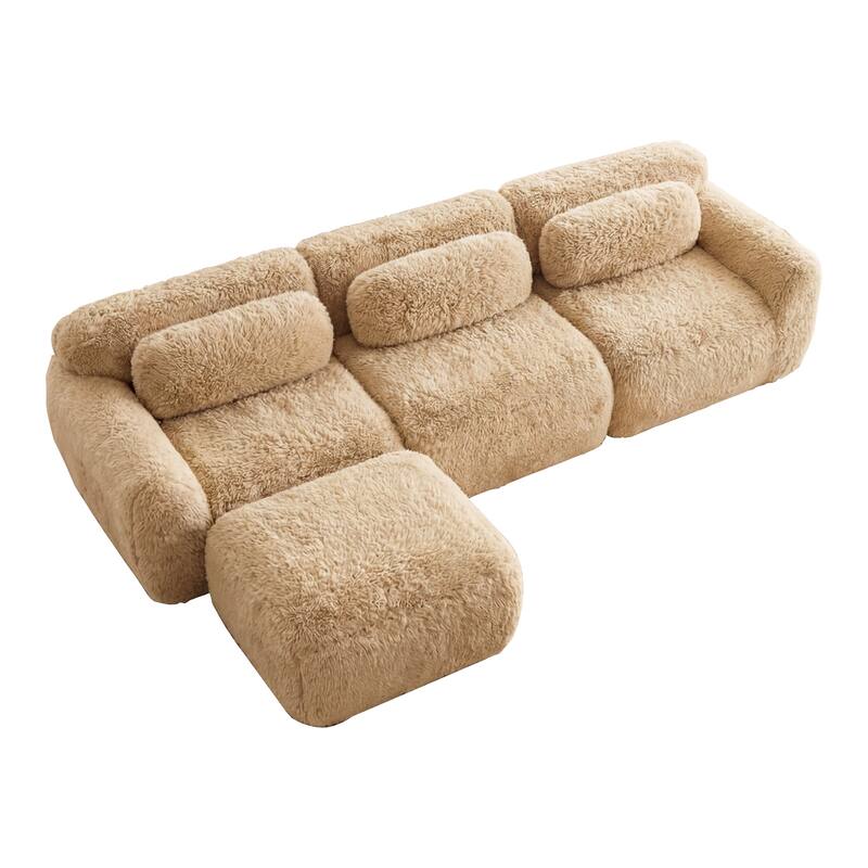 Homy Casa Light Khaki Modular Sectional Sofa, Soft Plush Fabric Cloud Couch with Anti-Slip Base & Decorative Pillows