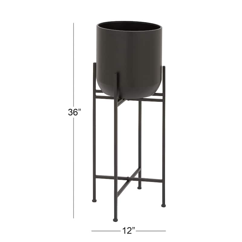 Black Iron Metal Modern Contemporary Planter on metal stand