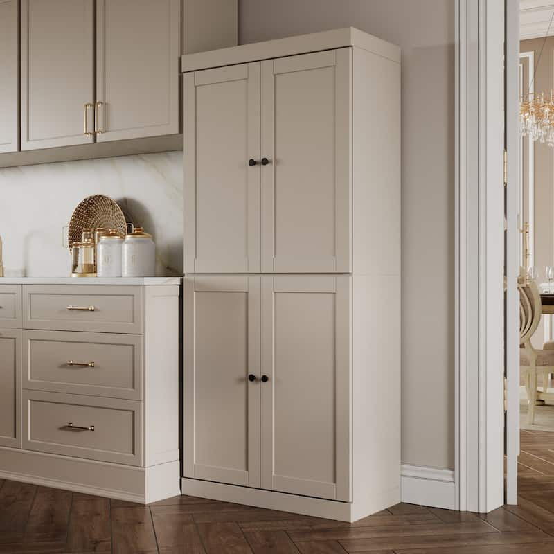 Palace Imports 100% Solid Wood 32" Pantry Cabinet with Shaker Doors and Adjustable Shelves - Beige