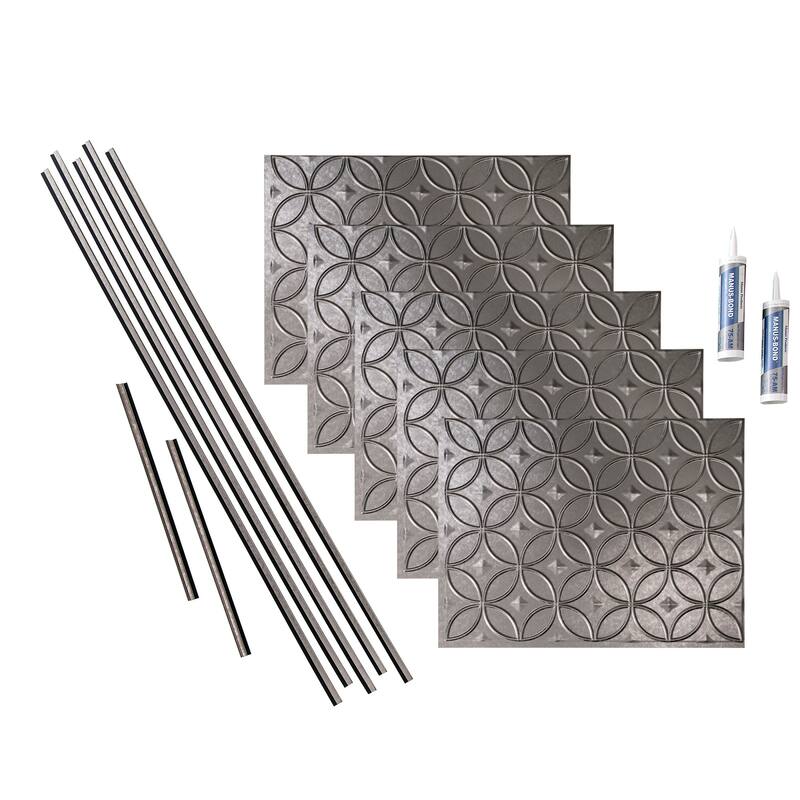 FASÄDE Rings Decorative Vinyl Backsplash Panel - 15 Sq Ft Kit - Galvanized Steel