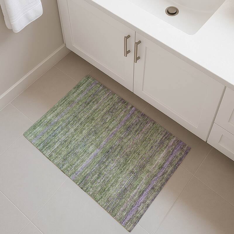 Premium Washable Super Soft Boho Stripes Mayfield Rug - Olive - 1'8" x 2'6"