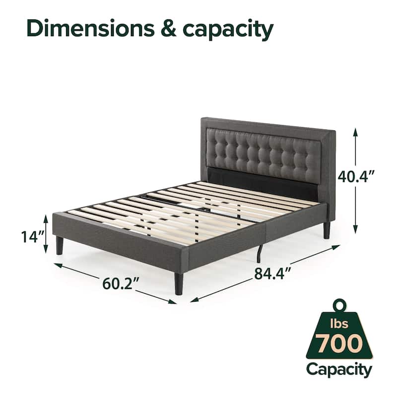 Priage by ZINUS Dark Grey Button Tufted Upholstered Platform Bed Frame - Queen