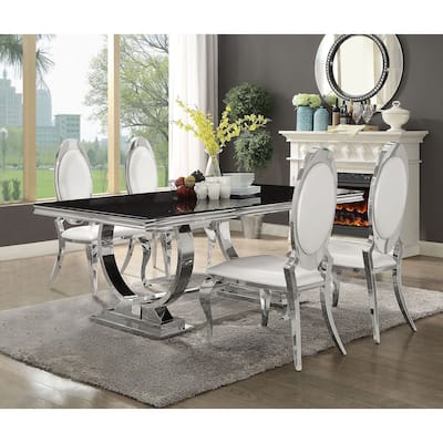 Antoine Chrome Rectangular Glass Top Dining Set