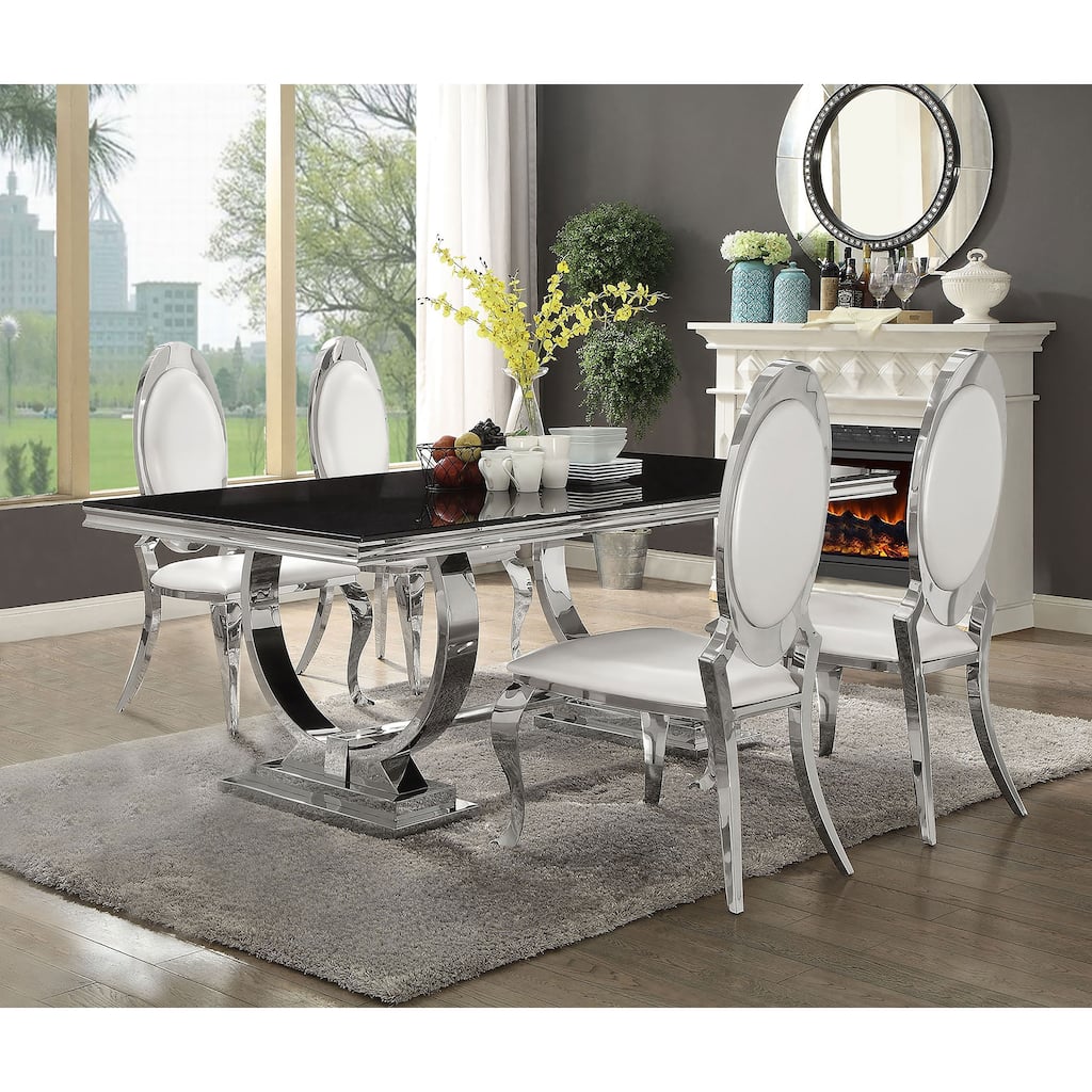 Antoine Chrome Rectangular Glass Top Dining Set