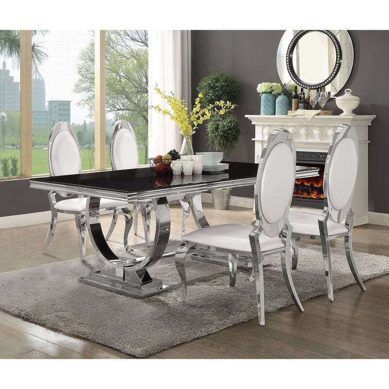 Antoine Chrome Rectangular Glass Top Dining Set - 5-Piece
