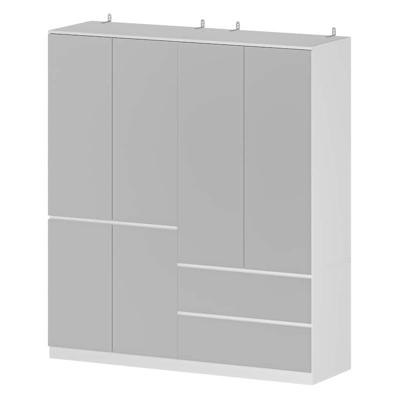 Modern Mirrored Wardrobe Armoire with Hanging Rod White Bedroom Storage Cabinet, Freestanding Closet Organizer