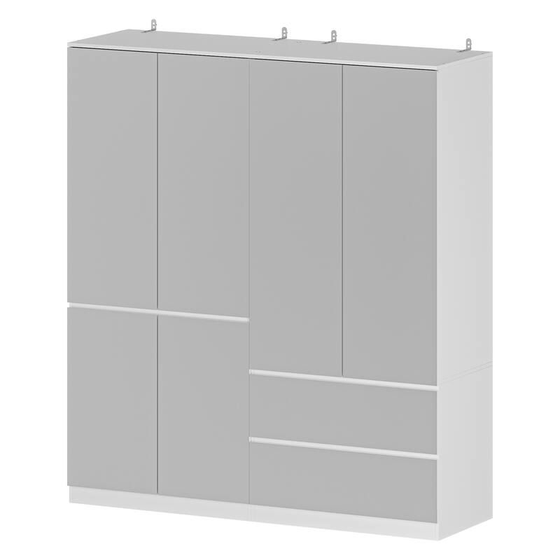 Modular Wardrobe (White with All Mirror) Closet Cabinet Armoires
