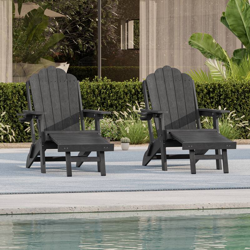 3-Position Adjustable Folding Adirondack Chair W/ Ottoman for Outdoor - Black - 2-Piece