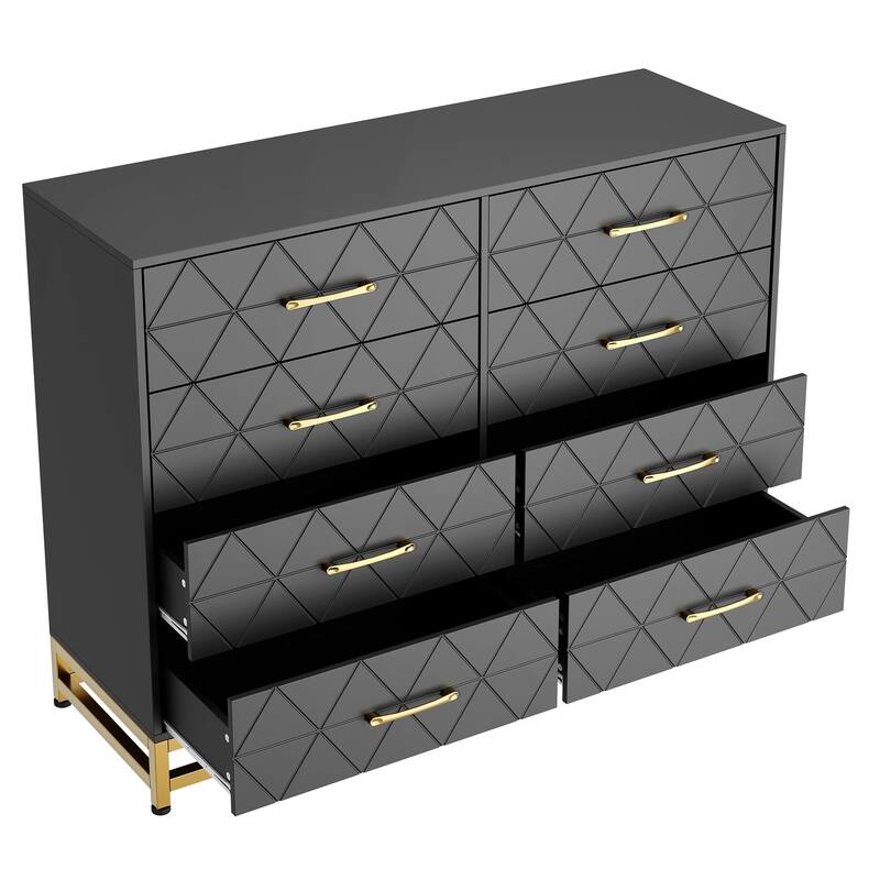 8 Drawer Dresser for Bedroom, Wood Dresser Tv Stand, Modern Chest of Drawers, Storage Organization Unit - Black