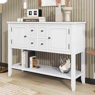 Storage Vintage Console Table with Four Small Drawers and Bottom Shelf for Living Rooms, Entrances and Kitchens