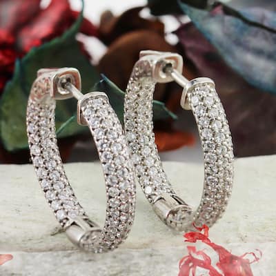 Auriya 14k Gold 2 1/2ctw Medium Pave Diamond Hoop Earrings - 0.94-inch