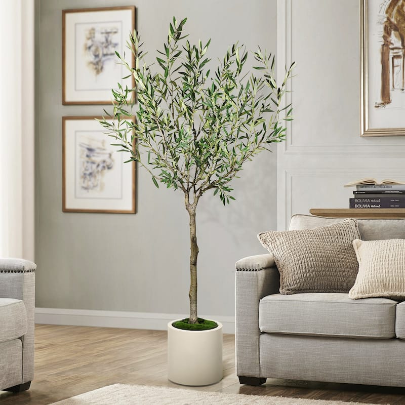Artificial Olive Tree in White Decor Pot