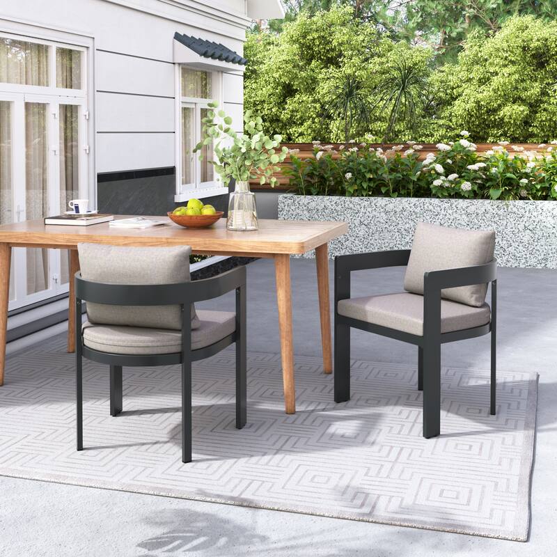 Christopher Knight Home Elko Aluminum Dining Chair with Cushion Set of 2 - DarkGrey+Beige