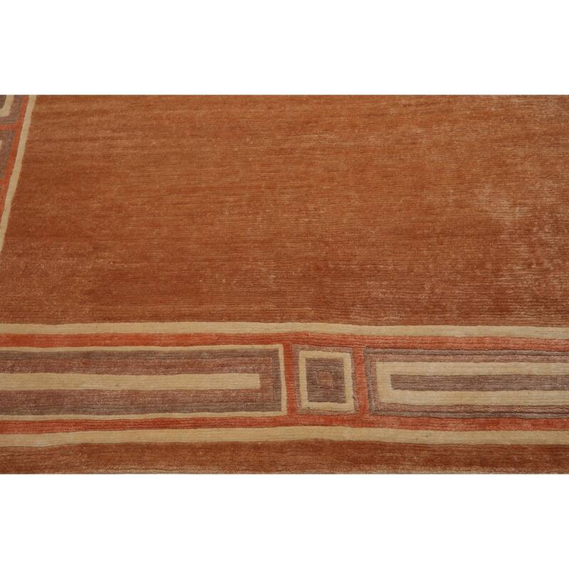 8'3''x11'6'' Hand Knotted Wool Peach Tibetan Modern Plush Pile Rug - 8' 3'' x 11' 6''