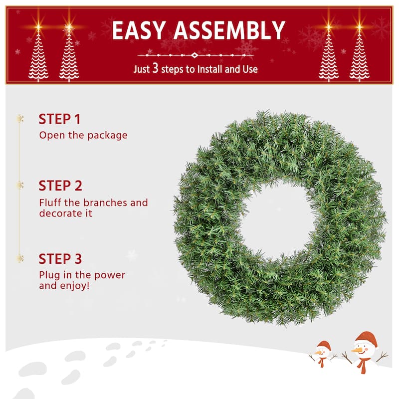 Yaheetech 30in Pre-lit Christmas Wreath Holiday Decoration with 110 LED Lights & 300 Tips - 2.5ft