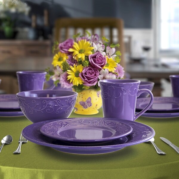 Plum Daydream 16-Piece Stoneware Dinnerware Set - On Sale - Bed