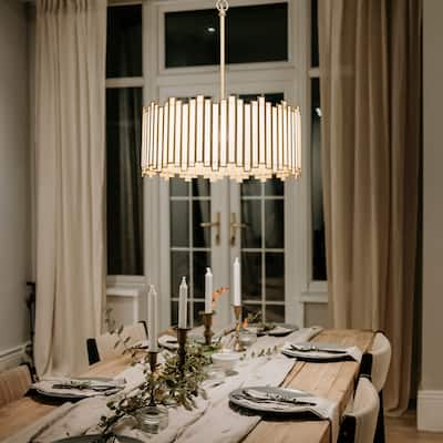 Tifany Modern Gold 4-Light Drum Chandelier Colored Glass Lights for Kitchen Island Bedroom - 16"Dx19H"