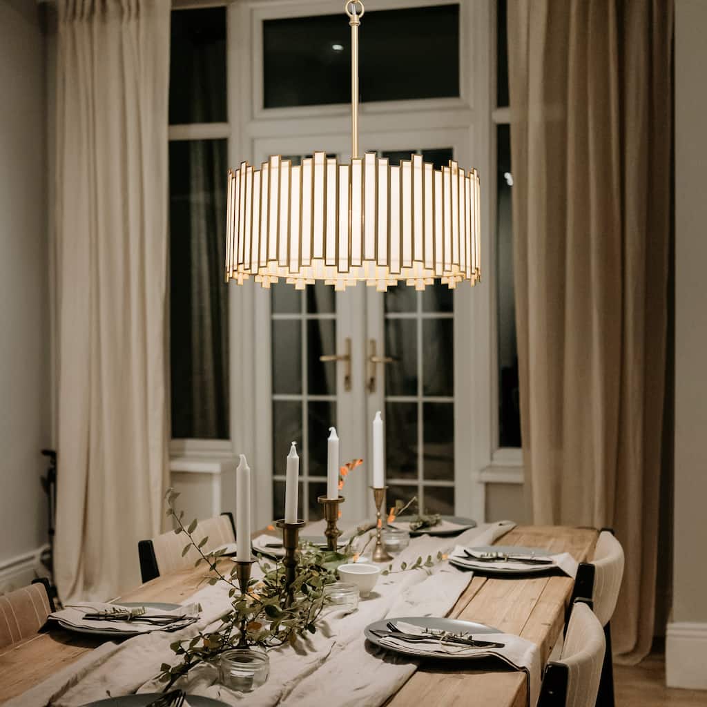 Tifany Modern Gold 4-Light Drum Chandelier Colored Glass Lights for Kitchen Island Bedroom