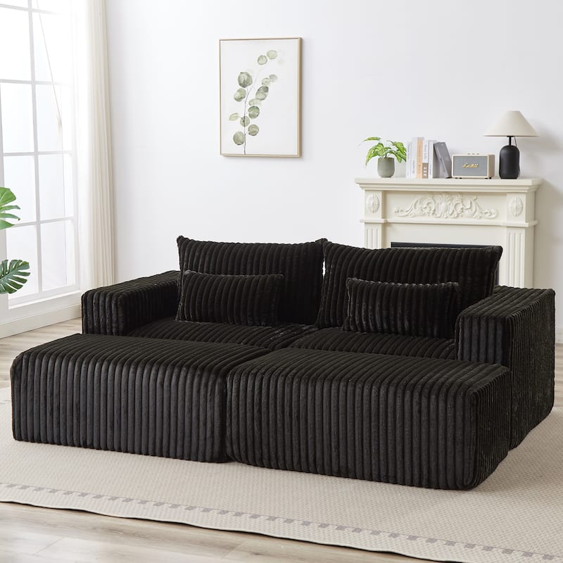 Roomfitters 87" Modern Corduroy Lounge Chaise, Cloud Plush Loveseat Sofa, No Assembly Reclining Sleeper Sofa