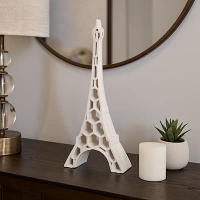 Ceramic Decorative Object Honeycomb Eiffel Tower - 14" Ivory - 5" x 3" x 14"
