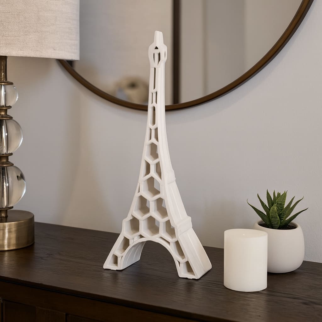 Ceramic Decorative Object Honeycomb Eiffel Tower - 14" Ivory - 5" x 3" x 14"