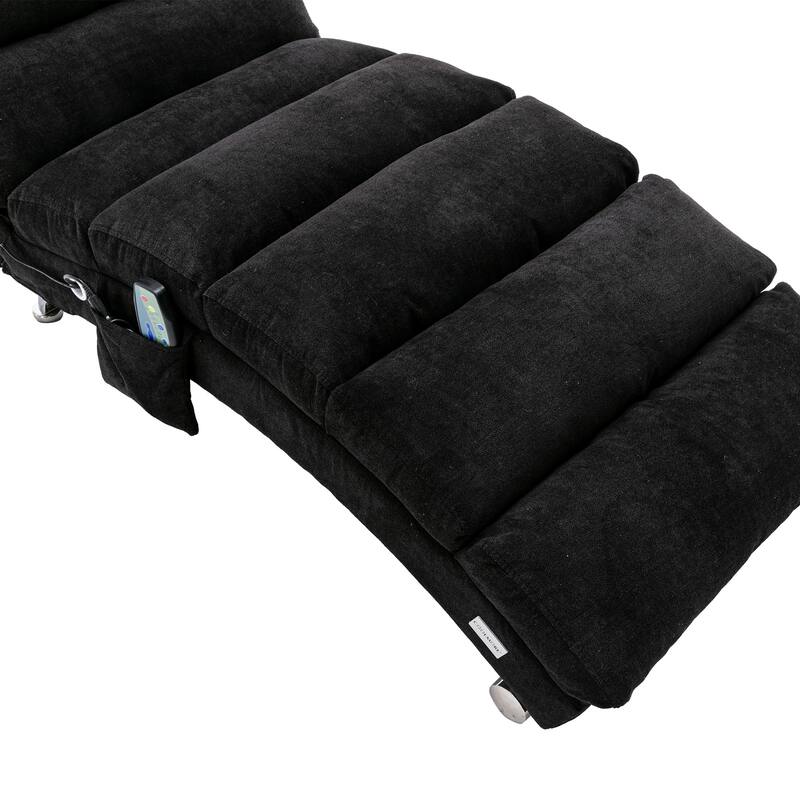 Luxury Upholstered Chaise Lounge Chair with Vibration for Relaxation, Fixed Back Fabric Leisure Recliner Sofa