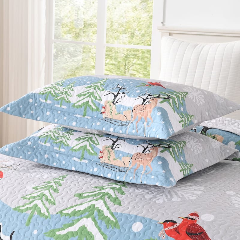3 Pcs Reversible Christmas Quilt Bedspread Set