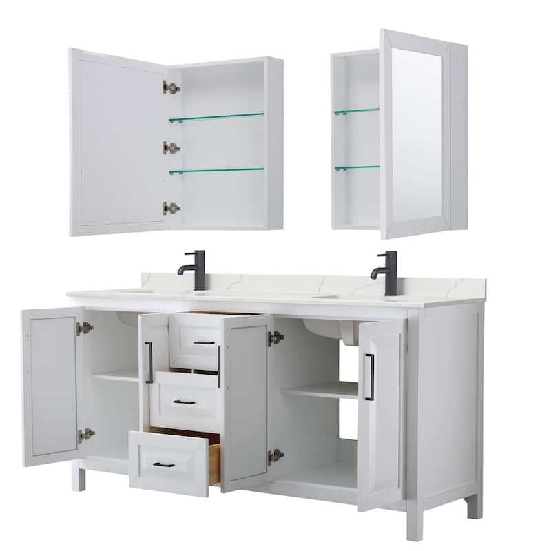 Daria 72-inch Double Vanity, Single Hole Quartz Top, Med Cabinets