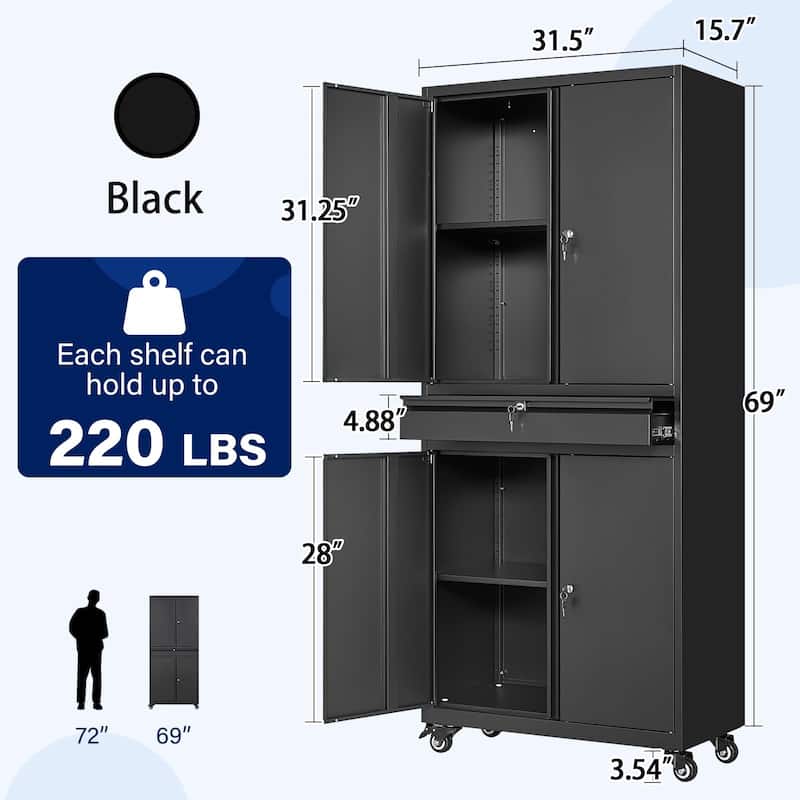 Steel Garage Storage Cabinet Rolling Tool Storage Cabinet with Adjustable Shelves