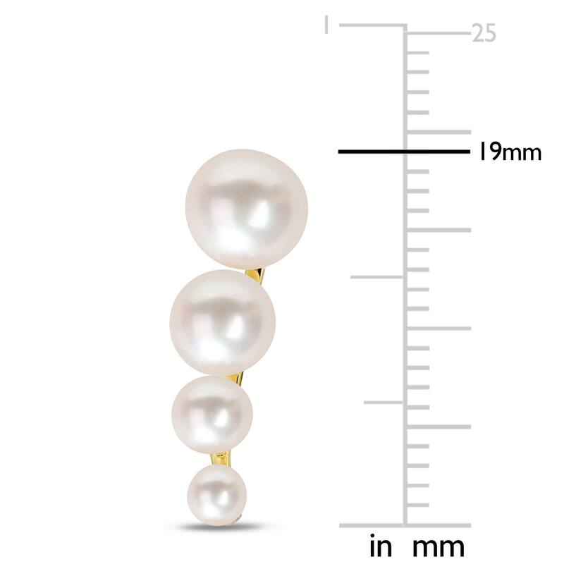 Miadora Freshwater Cultured Pearl Linear Graduated Earrings Yellow Plated Sterling Silver