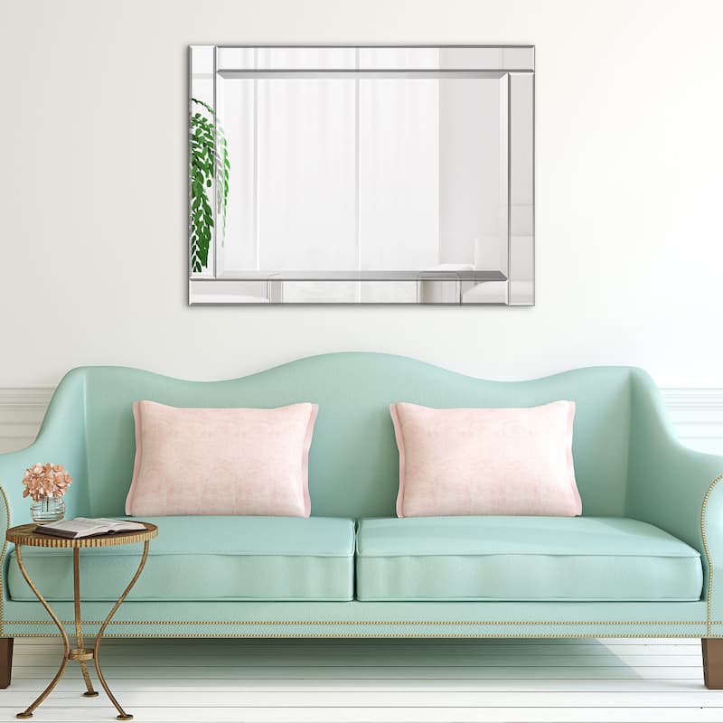 Beveled Rectangle 1"-Beveled Center Wall Mirror with Solid Wood Frame - Clear