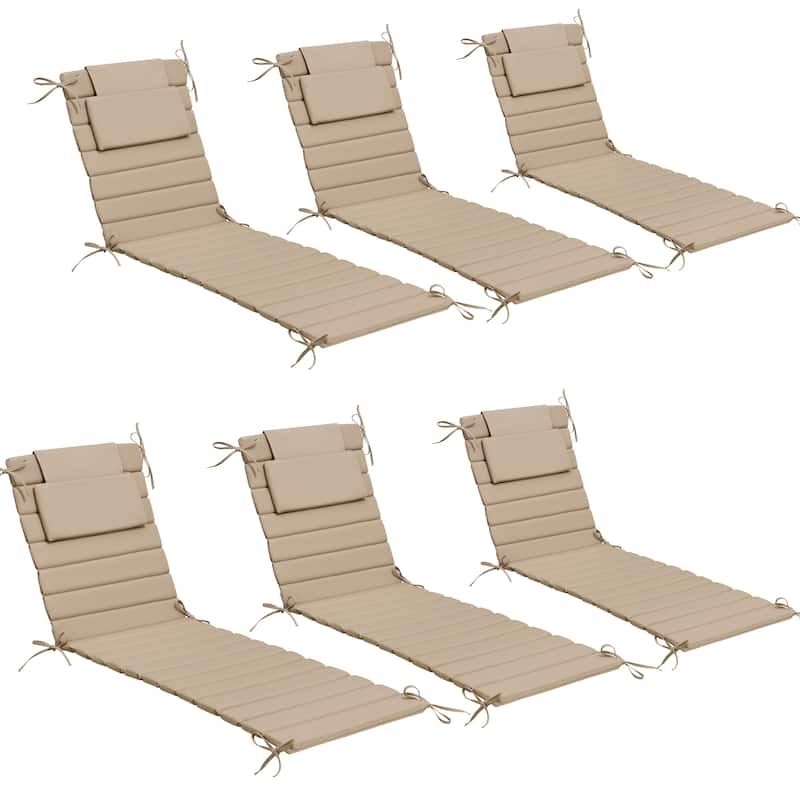 Outdoor Chaise Lounge Cushion Quilted Patio Sun Lounger Pad with Straps - 6PC - Beige, Fits 71"-72" chaise