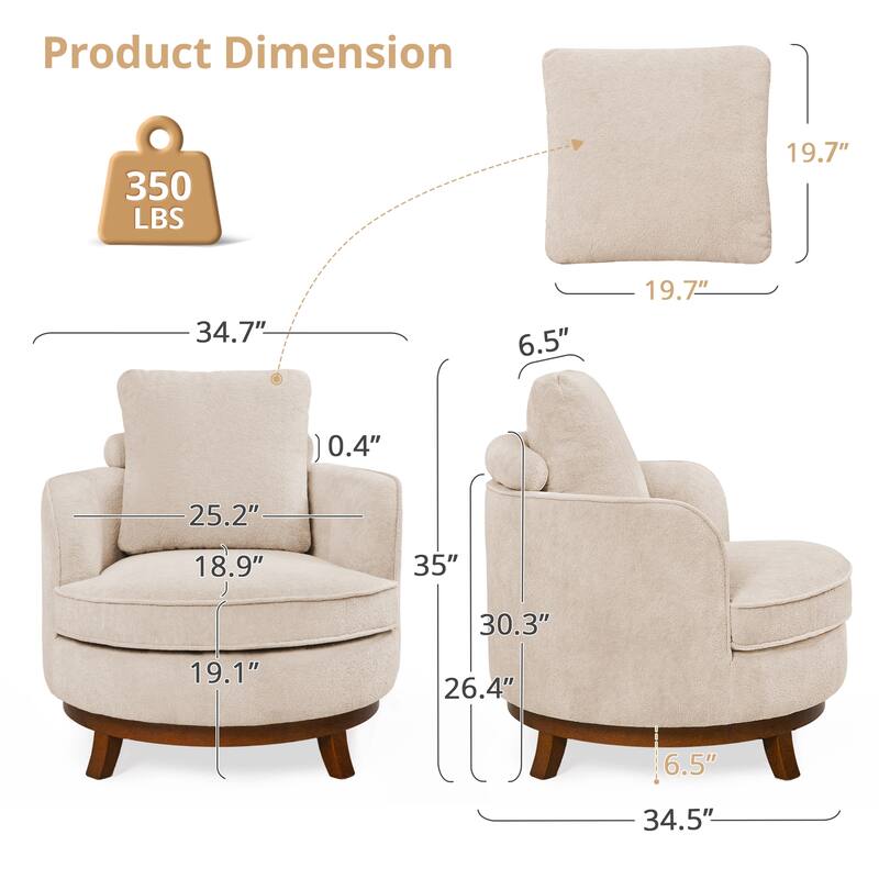 Modern Set of 2 Chenille Wooden Swivel Barrel Chair Upholstered Ergonomic Design