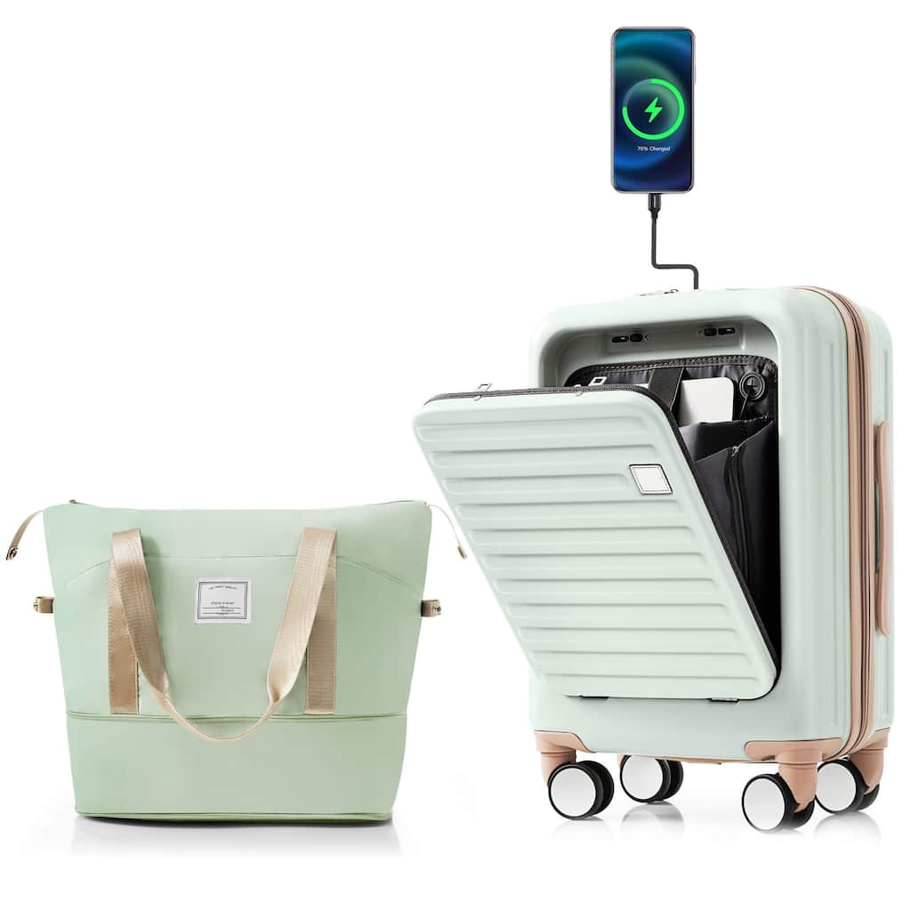 Front Opening Twenty-Inch Carry-On Luggage with Expandable Travel Bag Set
