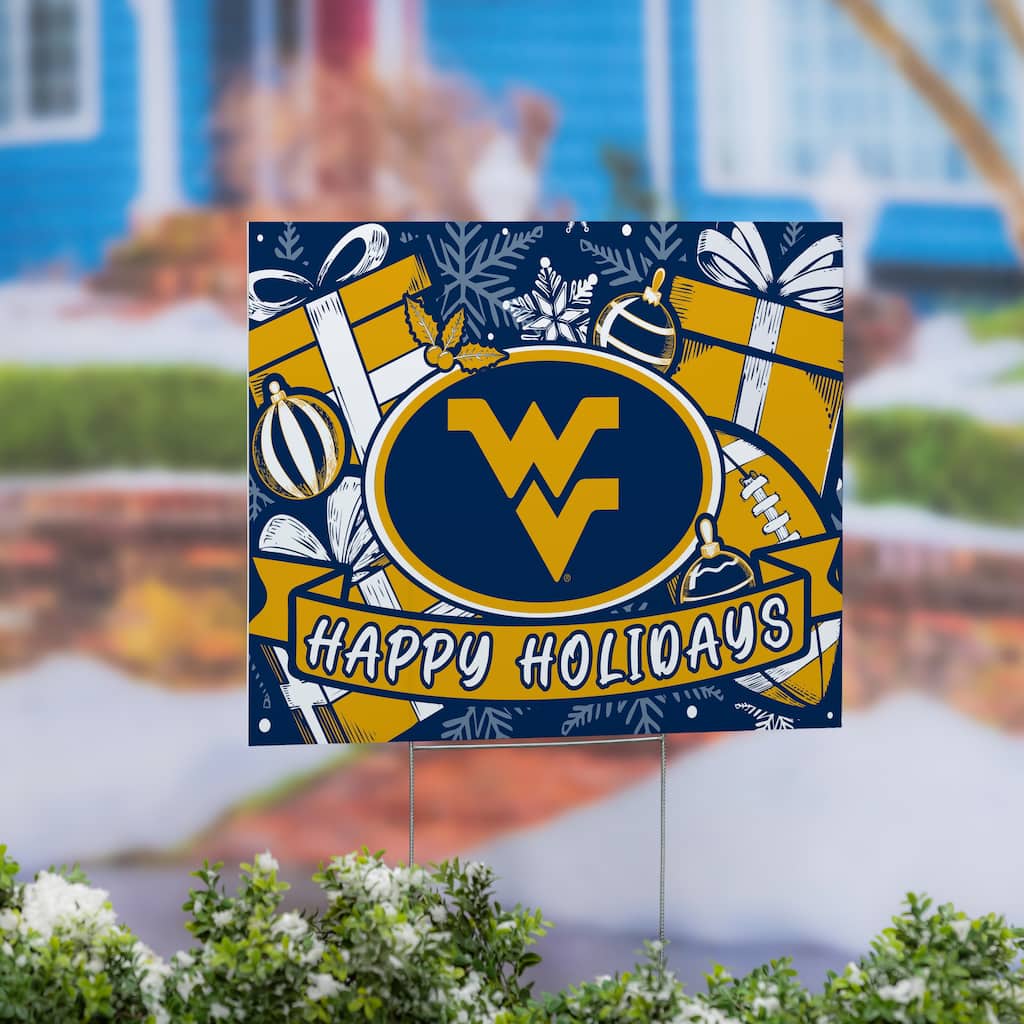 West Virginia University Coroplast Yard Sign, Happy Holidays - 24" x 18"
