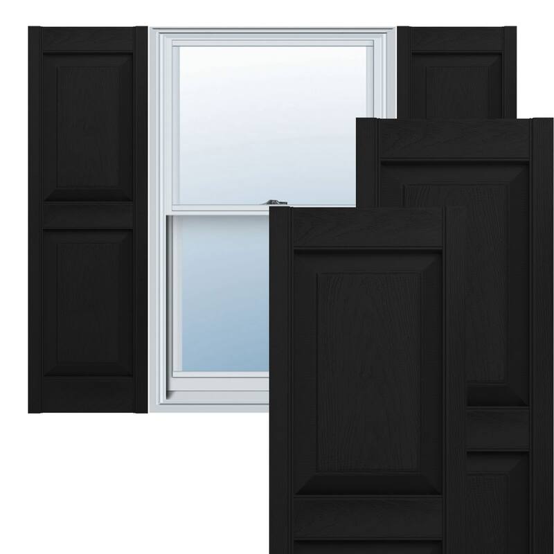 Builders Edge, Standard Two Equal Panels, Raised Panel Shutters, Includes Matching Installation Spikes (Per Pair) - 14.75 in. W x 75 in. H - Black
