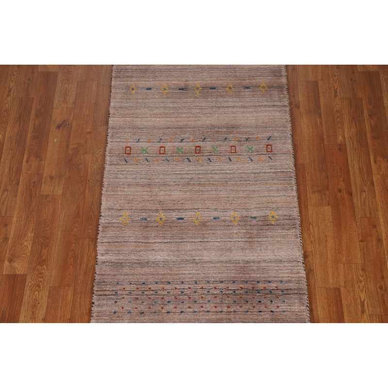 Brown Tribal Gabbeh Indian Runner Rug Handmade Wool Carpet - 2'5"x 9'10"