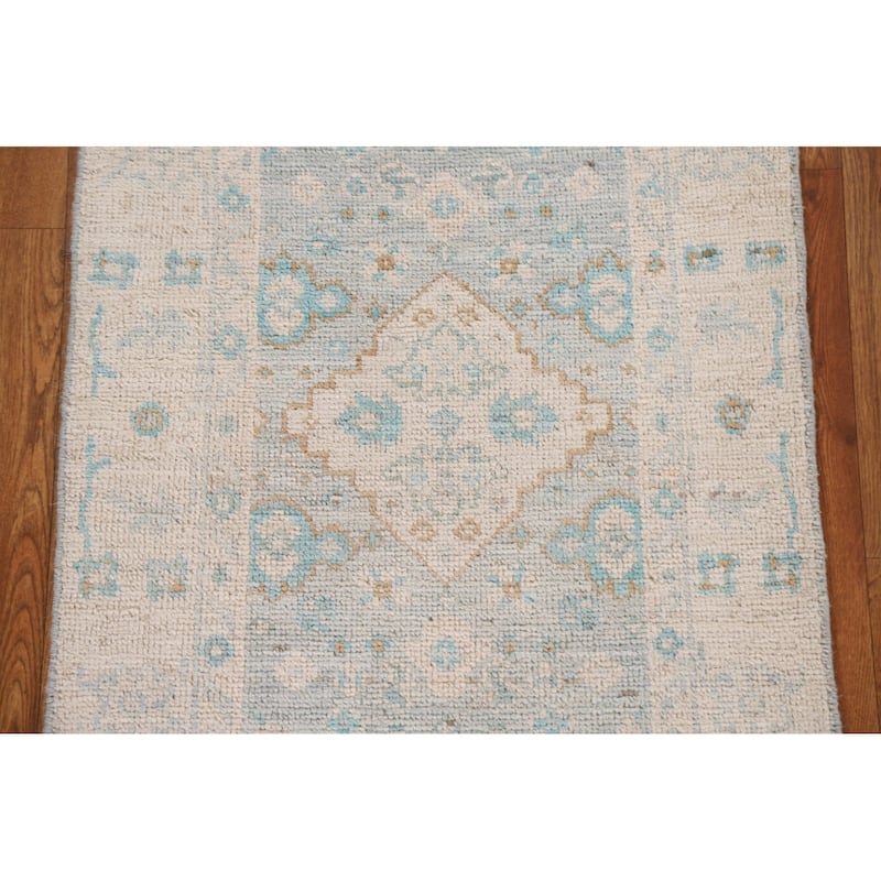 Hand Knotted Oriental 100% Wool Carpet Transitional Medallion Navy Blue & Blues Oushak Area Rug - 3' 0'' X 2' 0''